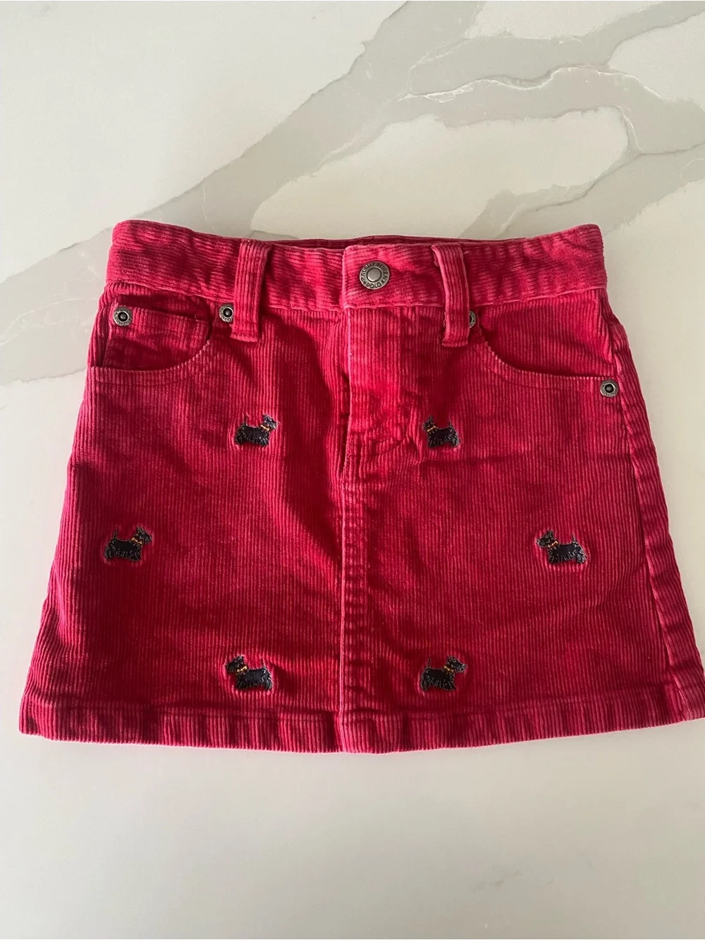 Vintage Ralph Lauren 90s Girls Red Corduroy embroidered Scottish Dog Skirt 4T